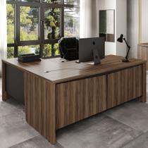 Mesa para Escritório Em L Tamburato Chefia Y37 Cor Nogal com Preto Mesa para Escritório Em L Tamburato Chefia Y37 Cor Nogal com Preto