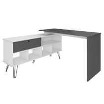 Mesa Para Escritório Escrivaninha Em L Home Office Kalil A02 Branco Grafito - Lyam Decor Mesa Para Escritório Escrivaninha Em L Home Office Kalil A02 Branco Grafito - Lyam Decor
