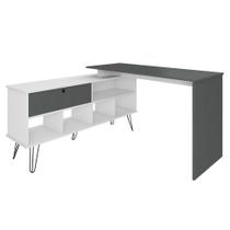 Mesa Para Escritório Escrivaninha Em L Home Office Kalil A02 Branco Grafito - Lyam Decor Mesa Para Escritório Escrivaninha Em L Home Office Kalil A02 Branco Grafito - Lyam Decor