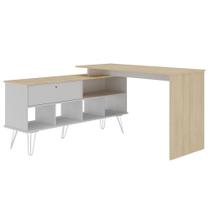 Mesa Para Escritório Escrivaninha Em L Home Office Kalil A02 Carvalho Branco - Lyam Decor Mesa Para Escritório Escrivaninha Em L Home Office Kalil A02 Carvalho Branco - Lyam Decor