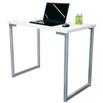 Mesa para Escritório Escrivaninha Estilo Industrial Mdf 100cm Ny Prata e Branca