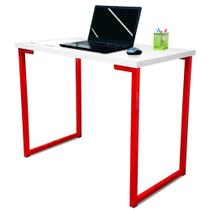Mesa para Escritório Escrivaninha Estilo Industrial Mdf 100cm Ny Vermelho e Branco