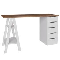 Mesa Para Escritório Escrivaninha Home Office 05 Gavetas Spirit Nogal Branco - Lyam Decor Mesa Para Escritório Escrivaninha Home Office 05 Gavetas Spirit Nogal Branco - Lyam Decor