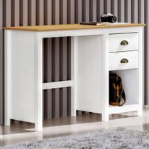 Mesa Para Escritório Escrivaninha Home Office 2 Gavetas Mazzaro F06 Branco Freijó - Lyam Decor