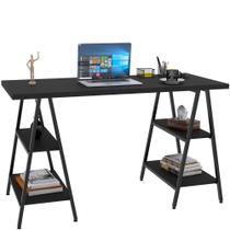 Mesa Para Escritório Estilo Industrial Cavalete Form C01 135cm Preto Onix - Lyam Decor