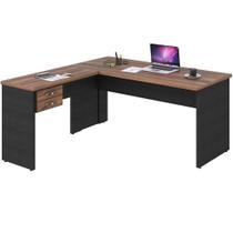 Mesa Para Escritório Home Office em L Diretor W30 C01 160x160cm Nogal com Preto Onix - Lyam Decor