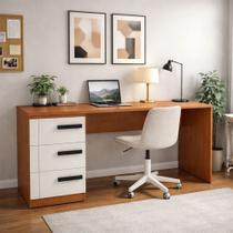 Mesa para Escritório Lisboa 3 Gavetas Creme/Freijó - Politorno