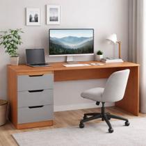 Mesa para Escritório Madri 3 Gavetas Cinza/Freijó - Politorno Mesa para Escritório Madri 3 Gavetas Cinza/Freijó - Politorno