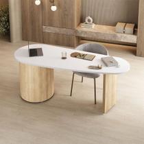 Mesa para Escritório Ovale 4 Gavetas Branco/Carvalho - Artany Móveis Mesa para Escritório Ovale 4 Gavetas Branco/Carvalho - Artany Móveis