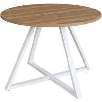Mesa Para Escritório Reunião Redonda Pés Industrial Idea A03 Nogal Sevilha Branco - Lyam Decor Mesa Para Escritório Reunião Redonda Pés Industrial Idea A03 Nogal Sevilha Branco - Lyam Decor