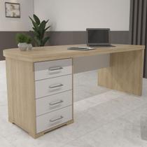 Mesa para Escritório Tamburato 4 Gavetas 180 Cm Carvalho/Branco - Artany Móveis
