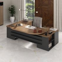 Mesa para Escritório Tamburato Presidente 2 Portas 4 Gavetas Nogal/Preto - Artany Móveis