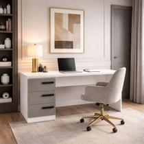 Mesa para Escritório Valência 3 Gavetas Cinza/Branco - Politorno