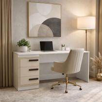 Mesa para Escritório Valência 3 Gavetas Creme/Branco - Politorno