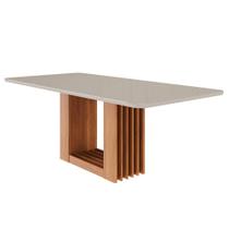 Mesa Para Jantar Grande 210cm Bordas Arredondadas Cinamomo/Off White Tampo em MDF/Vidro