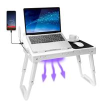 Mesa para laptop TeqHome ajustável com ventilador, 4 portas USB, luz LED
