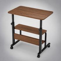 Mesa para Notebook Ajustável com Rodinhas e 2 Prateleiras Multiuso Home Office Marrom