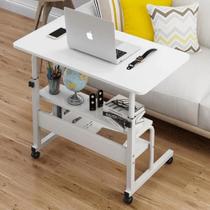 Mesa para notebook altura ajustavel home office cama rodinhas e 2 prateleiras multiuso branca - AUTOTOOLS