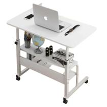 Mesa para Notebook Multifunção Altura Ajustável com 2 Prateleiras e Rodinhas (Branca)