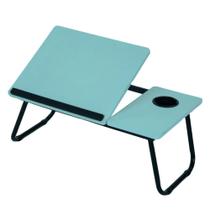 Mesa para notebook sofa cama home office em madeira inclinavel com suporte para copo garrafa azul