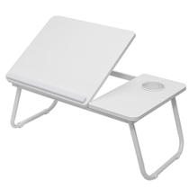 Mesa para notebook sofa cama home office em madeira inclinavel com suporte para copo garrafa branca