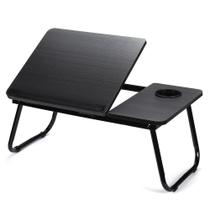Mesa para notebook sofa cama home office em madeira inclinavel com suporte para copo garrafa preto
