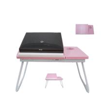 Mesa para notebook sofa cama home office em madeira inclinavel com suporte para copo garrafa rosa