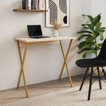 Mesa para Pc X 120x60 com Base em X para Quarto e Escritório - Ferro Dourado Tampo Off White Mesa para Pc X 120x60 com Base em X para Quarto e Escritório - Ferro Dourado Tampo Off White