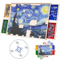 Mesa para Quebra-cabeça Woodever 70x50 cm com Rodízios 360 e 4 Gavetas