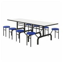 Mesa para Refeitório ESCAMOTEÁVEL 08 Lugares MDP Branco de 25 mm - Assento AZUL - 50801 Mesa para Refeitório ESCAMOTEÁVEL 08 Lugares MDP Branco de 25 mm - Assento AZUL - 50801
