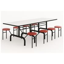 Mesa para Refeitório ESCAMOTEÁVEL 08 Lugares MDP Branco de 25 mm - Assento VERMELHO - 50803 Mesa para Refeitório ESCAMOTEÁVEL 08 Lugares MDP Branco de 25 mm - Assento VERMELHO - 50803