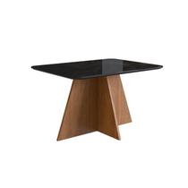 Mesa para Sala de Jantar 120x90cm com Vidro Lapidado Marrom/Canela/Preto