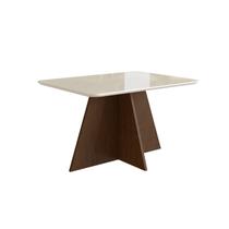 Mesa para Sala de Jantar 120x90cm com Vidro Lapidado Marrom/Tabaco/Off White