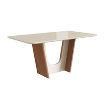 Mesa para Sala de Jantar 160x90cm com Vidro Lapidado Marrom/Canela/Off White Mesa para Sala de Jantar 160x90cm com Vidro Lapidado Marrom/Canela/Off White