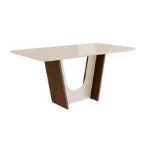 Mesa para Sala de Jantar 160x90cm com Vidro Lapidado Marrom/Tabaco/Off White Mesa para Sala de Jantar 160x90cm com Vidro Lapidado Marrom/Tabaco/Off White