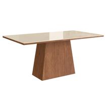 Mesa para Sala de Jantar 160x90cm com Vidro Lapidado Off White/Canela Mesa para Sala de Jantar 160x90cm com Vidro Lapidado Off White/Canela