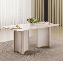 Mesa para Sala de Jantar 180cm Tampo Retangular com Vidro Liz Branco/Off White