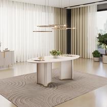 Mesa para Sala de Jantar 218cm com Tampo Elipse Orgânico com Vidro Liz Branco/Off White Mesa para Sala de Jantar 218cm com Tampo Elipse Orgânico com Vidro Liz Branco/Off White