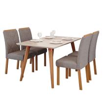 Mesa para Sala de Jantar Adele 1,30 com 4 Cadeiras Fernanda Madeira/Off White/Linho Grafite