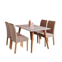 Mesa para Sala De Jantar Adele 130 x 80 cm e 4 Cadeiras Fernanda Wood Cimol Madeira/Off White/Nude