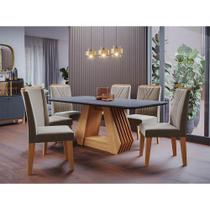 Mesa para Sala de Jantar Agata 180 cm com 6 Cadeiras Nicole Cimol Nature/Chumbo/Joli