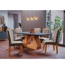 Mesa para Sala de Jantar Agata 180 x 90 cm e 6 Cadeiras Nicole Cimol Nature/Chumbo/Joli
