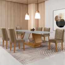 Mesa para Sala de Jantar Alvorada 180cm MDF com Vidro Canto Copo e 6 Cadeiras Liz