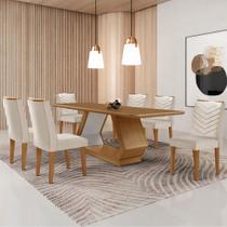 Mesa para Sala de Jantar Alvorada 180cm MDF Tampo Laminado Canto Copo e 6 Cadeiras Liz