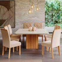 Mesa para Sala De Jantar Ana 130 X 130 cm e 8 Cadeiras Fernanda Cimol Nature/Offwhite/Madeira/Nude