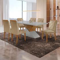 Mesa para Sala de Jantar Aster 180cm MDF Canto Copo com Vidro e 6 Cadeiras Melissa Mesa para Sala de Jantar Aster 180cm MDF Canto Copo com Vidro e 6 Cadeiras Melissa