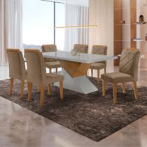 Mesa para Sala de Jantar Aster 180cm MDF Canto Copo com Vidro e 6 Cadeiras Melissa