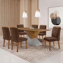 Mesa para Sala de Jantar Aster 180cm MDF Tampo Laminado Canto Copo e 6 Cadeiras Melissa