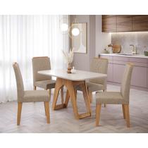 Mesa para Sala de Jantar Carol 130 cm com 4 Cadeiras Nicole Cimol Nature/Off White/Linho Bege