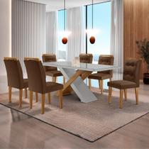 Mesa para Sala de Jantar Carol 180cm MDF Canto Copo com Vidro e 6 Cadeiras Carol Mesa para Sala de Jantar Carol 180cm MDF Canto Copo com Vidro e 6 Cadeiras Carol